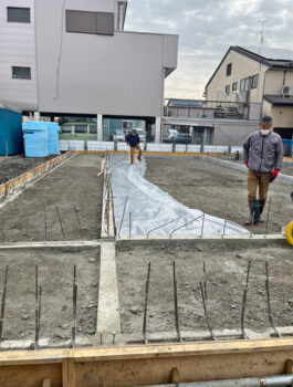 静岡県事務所新築工事 土間工事(防湿シート)👷♂️