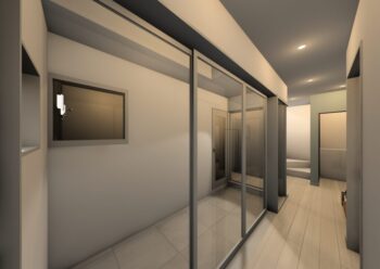 1Fインナーテラス― 吹き抜けがもたらす、光と風のあるバスコート空間 ―