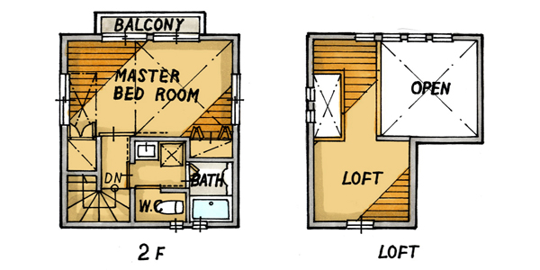 バルコニー付きシンプルデザイン住宅・１１坪　ロフト